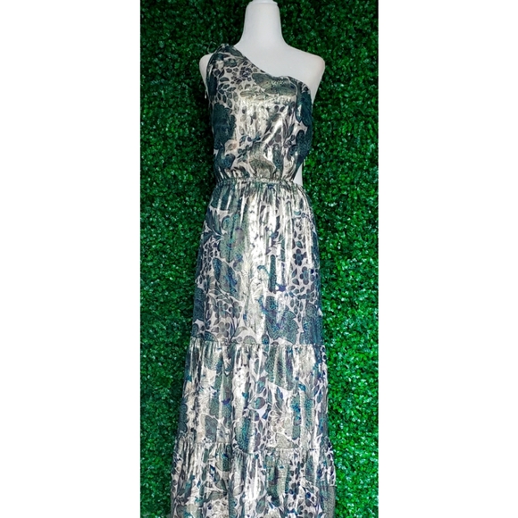 LAST ONE - J.Crew Collection one-shoulder cutout dress in floral Lurex® chiffon - Picture 5 of 13